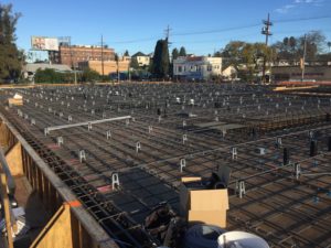 Underground conduit and rebar layout before concrete pour